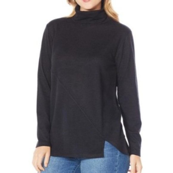 DG2 by Diane Gilman Brushed Knit Asymmetric Seam Turtleneck Top 775-845 Green XL - Picture 2 of 2